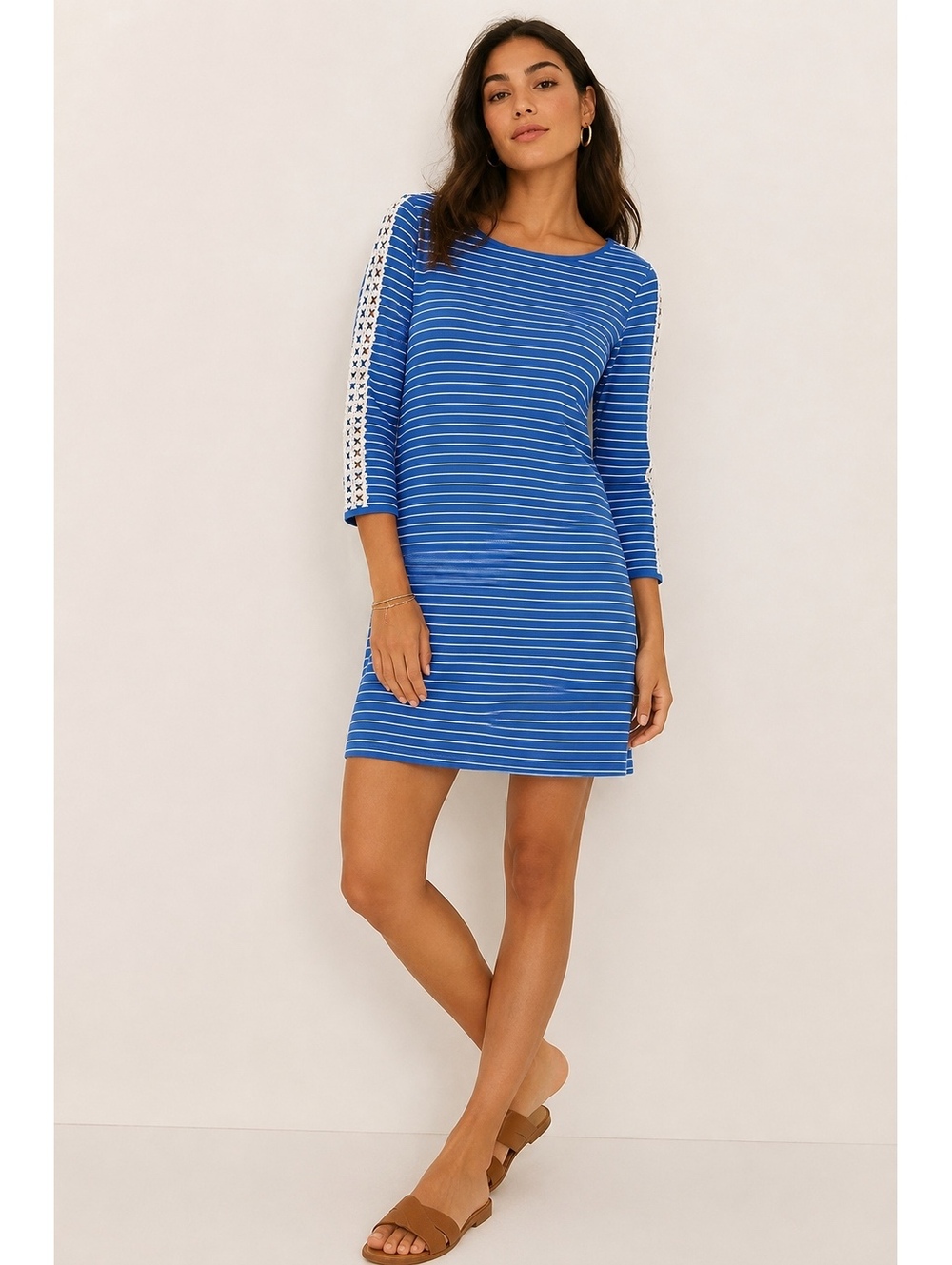 Lilly Pulitzer Marlowe Dress Beckon Blue Breeze Stripe Crochet Trim Large
